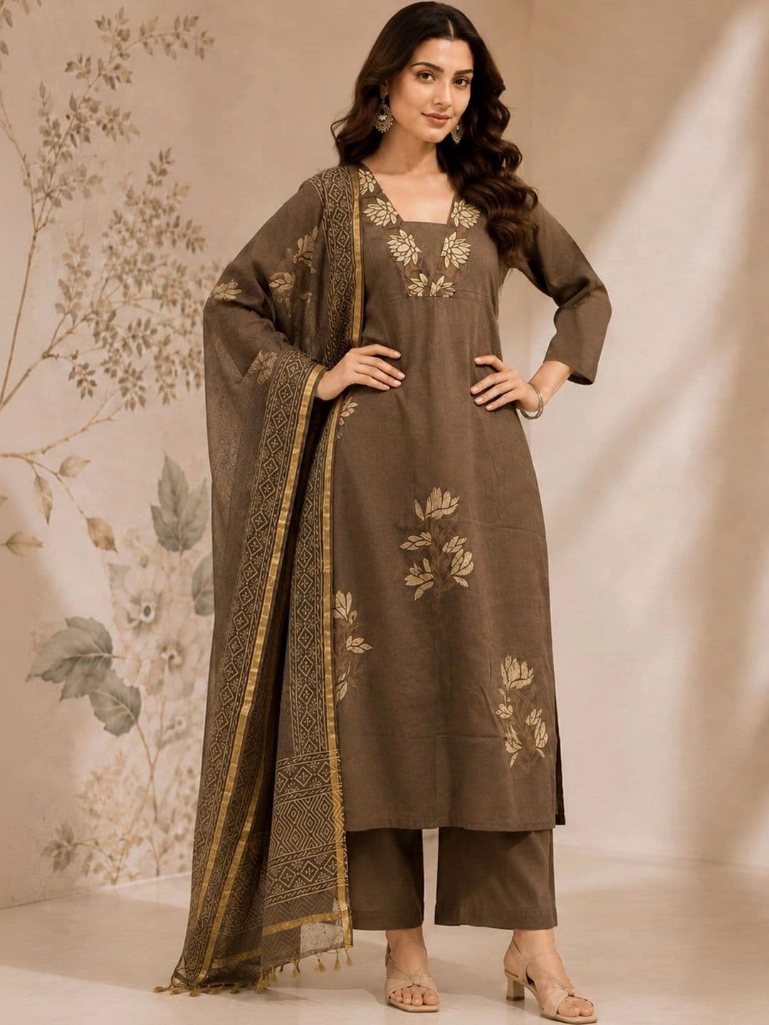 Sangria Women Floral Printed Regular Kurta with Trousers & With Dupatta - view 1