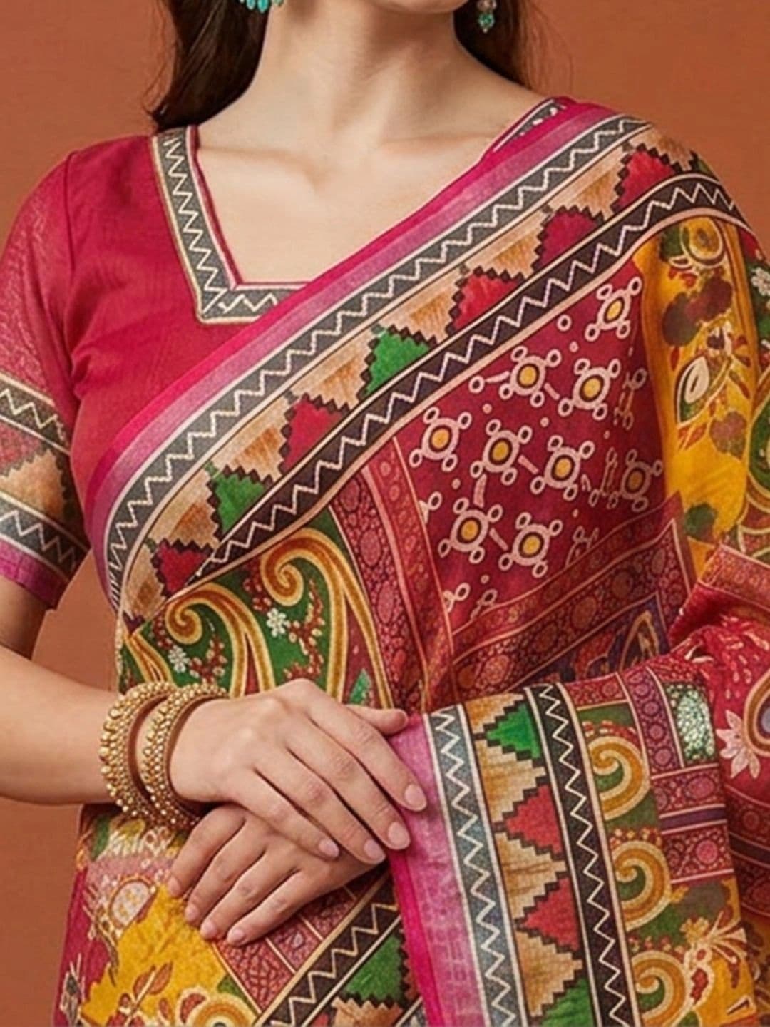 Suha Kalamkari Silk Blend Saree thumbnail 7