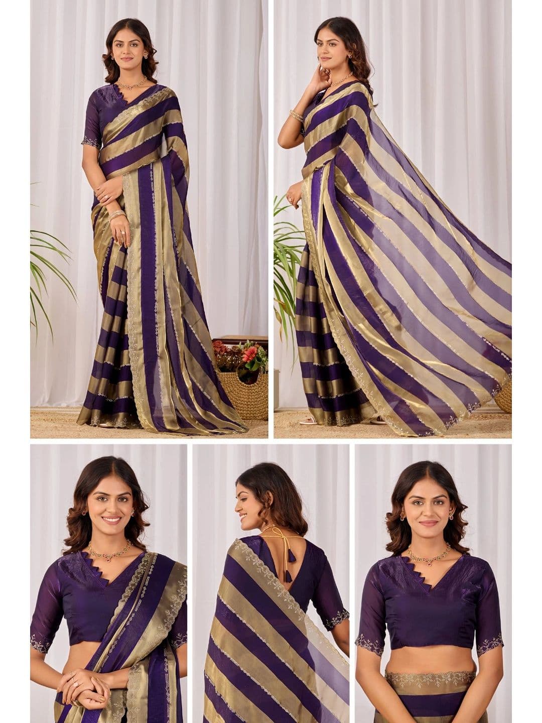 K 5 Fashion Striped Zari Satin Fusion Ikat Saree thumbnail 2