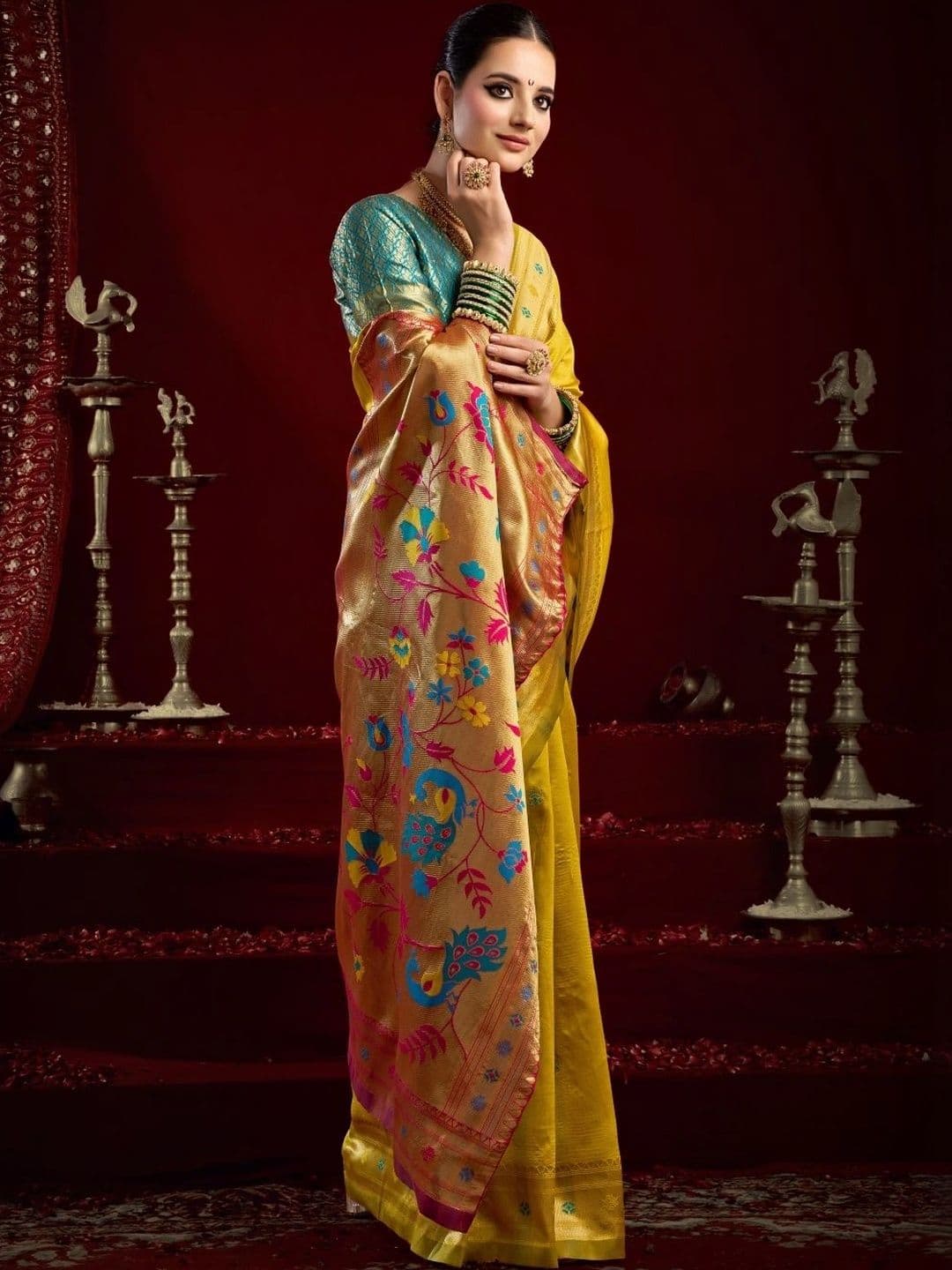 BORAD FASHION Woven Design Zari Silk Blend Designer Paithani Saree thumbnail 2