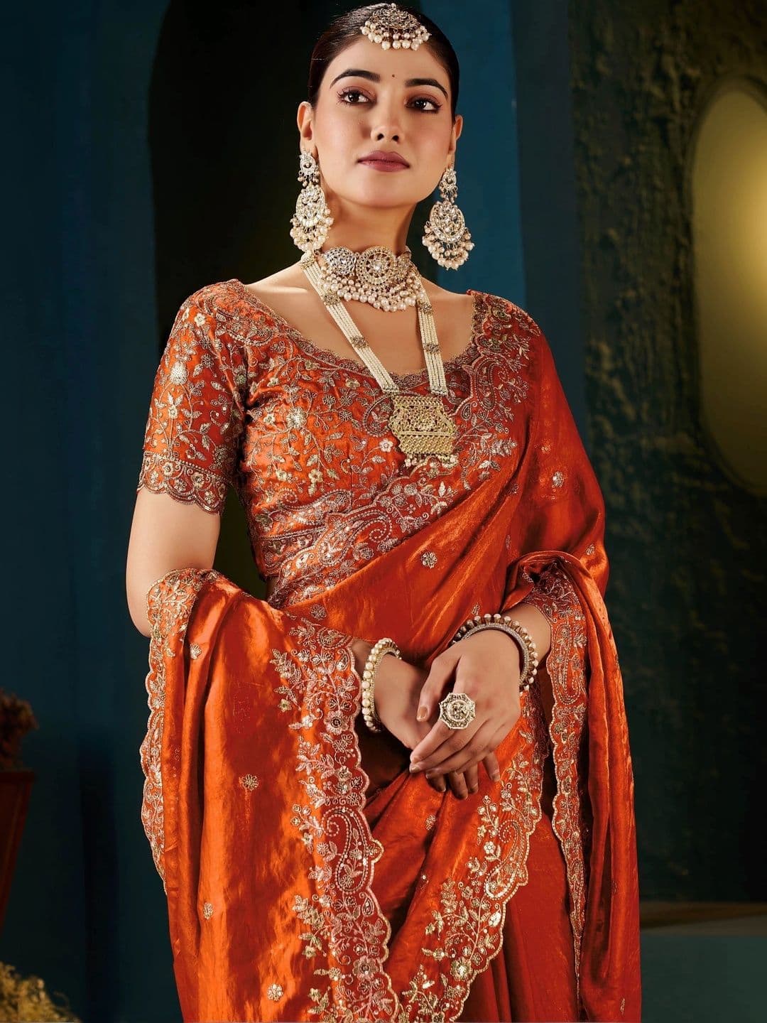 KALINI Embroidered Silk Blend Heavy Work Saree thumbnail 4
