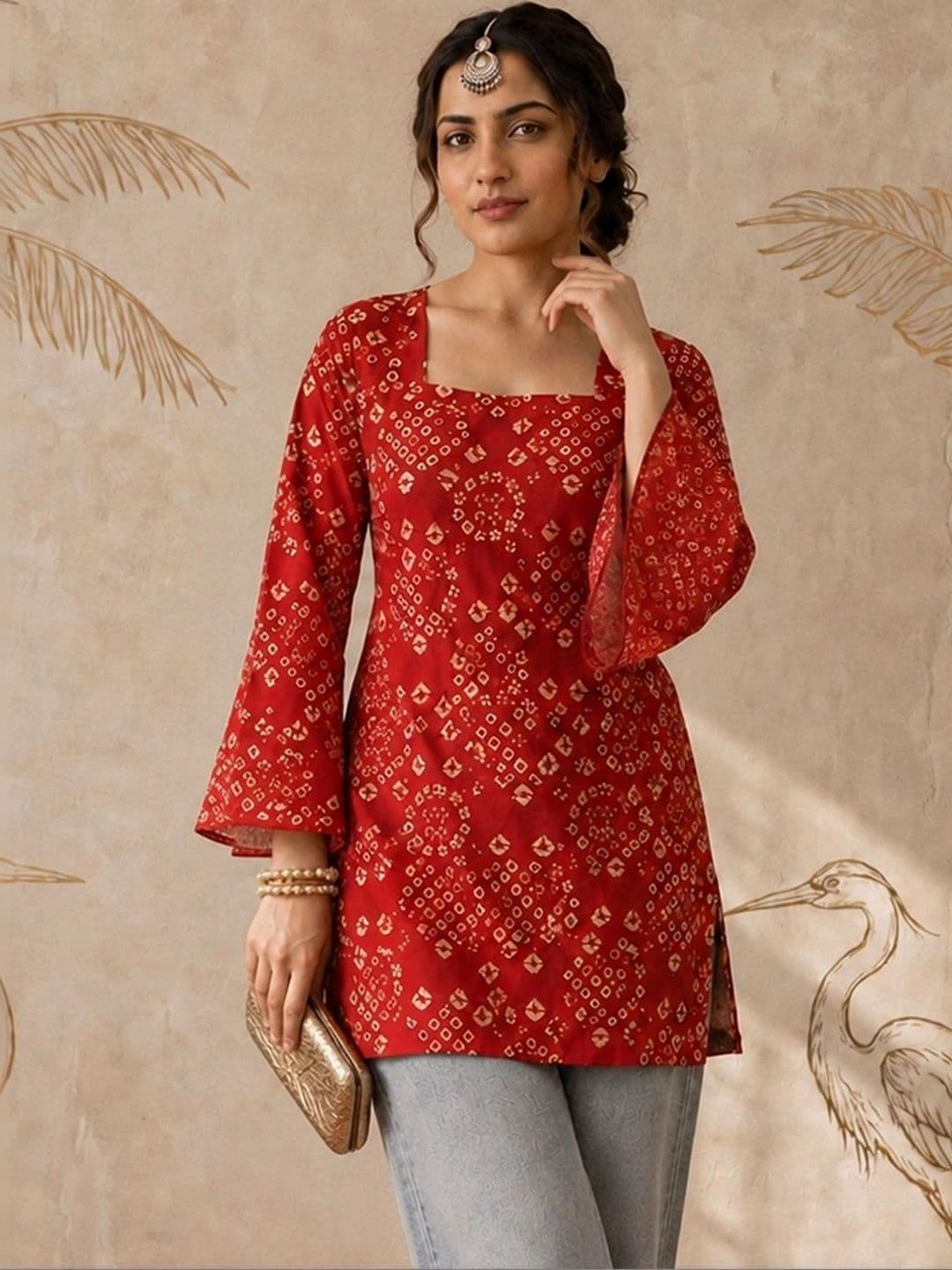 Sangria Bandhani Printed Square Neck Kurti thumbnail 2