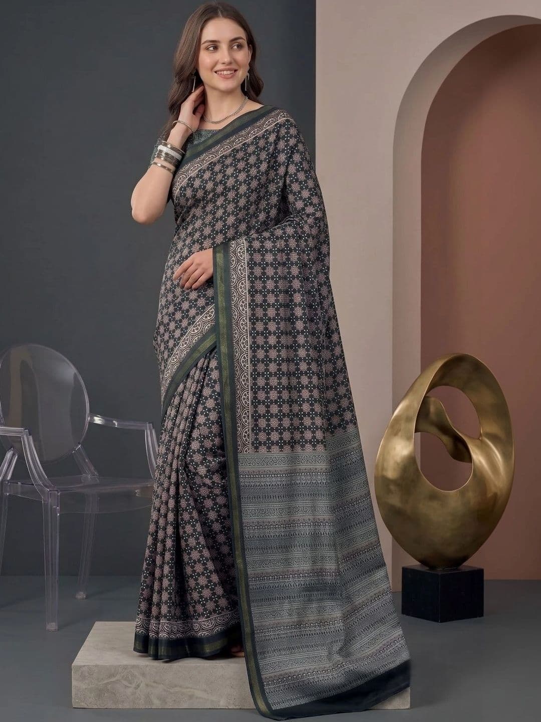 BORAD FASHION Floral Designer Chanderi Saree thumbnail 4