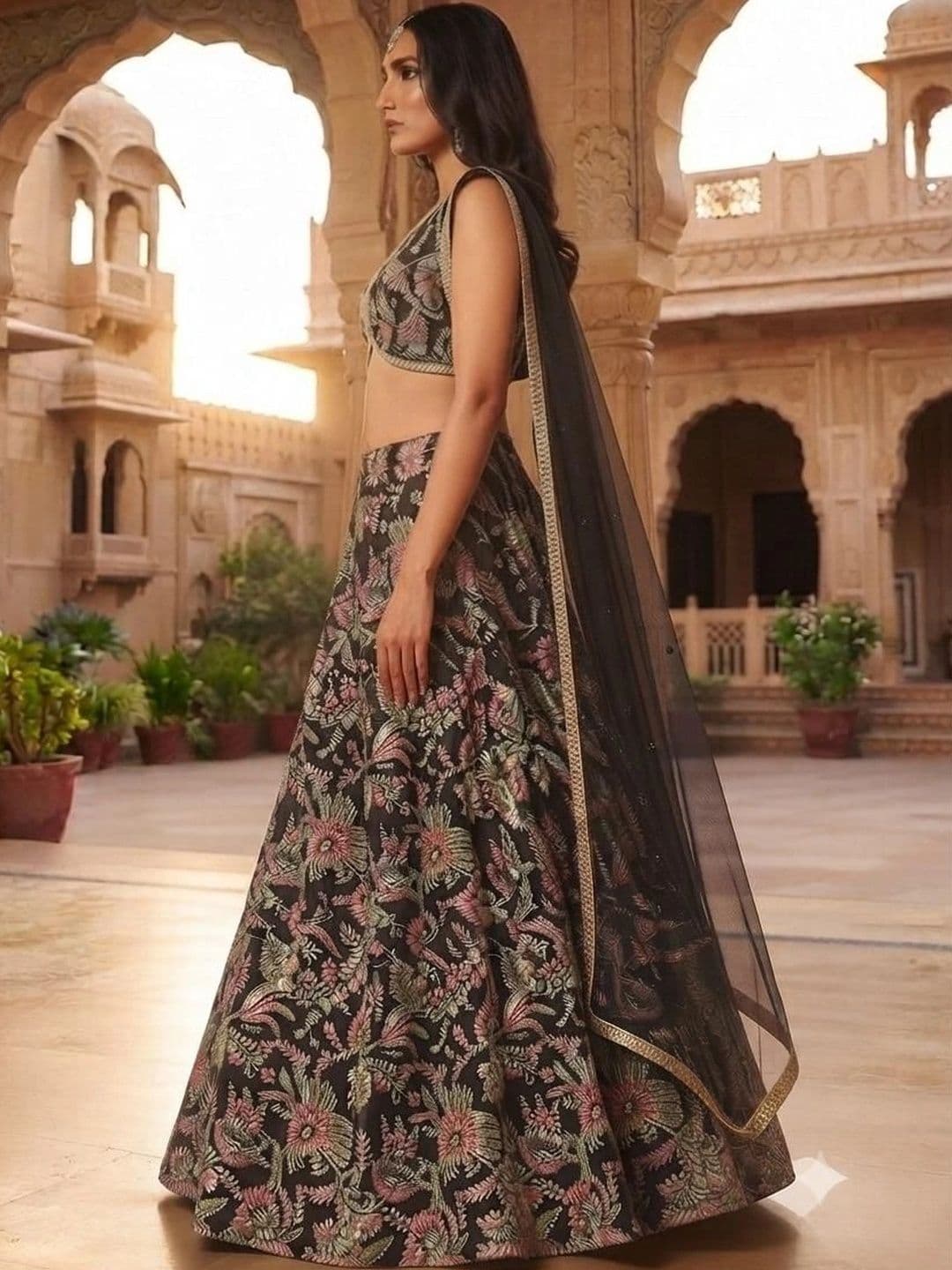 Indi Kal Embroidered Sequinned Ready to Wear Lehenga & Blouse With Dupatta thumbnail 3