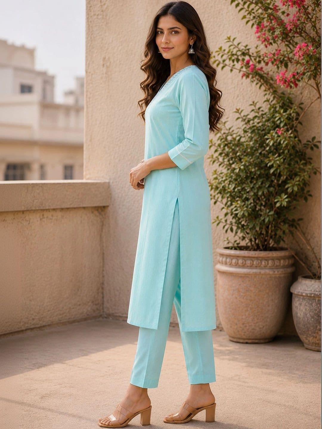 Bunai Women Regular Thread Work Kurta with Trousers thumbnail 4