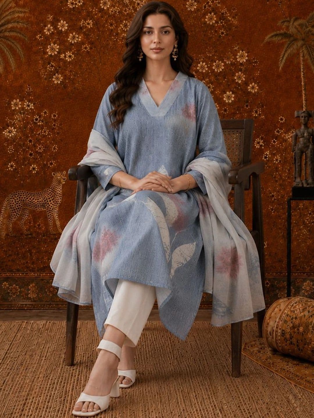 Sangria Women Floral Printed Regular Kurta with Palazzos & With Dupatta thumbnail 6