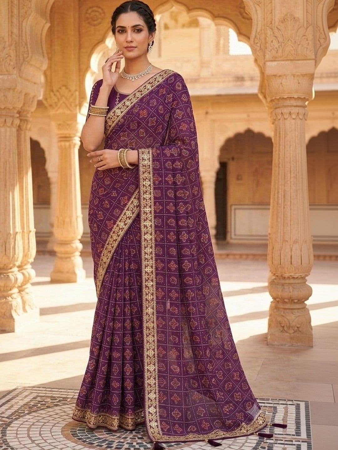 SmileyFashion Bandhani Embroidered Art Silk Designer Bandhani Saree thumbnail 5