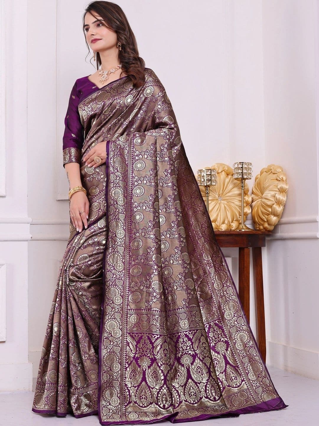revika Woven Design Zari Art Silk Designer Kanjeevaram Saree thumbnail 5
