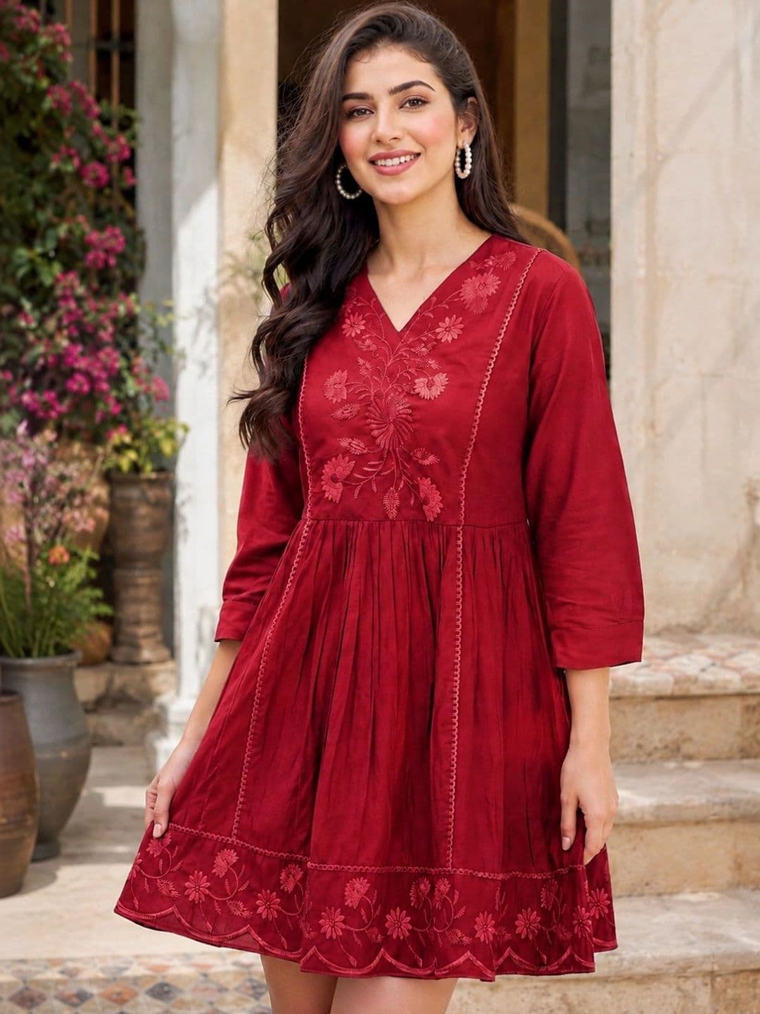 KALINI women Floral Embroidered A-Line Dress - view 1