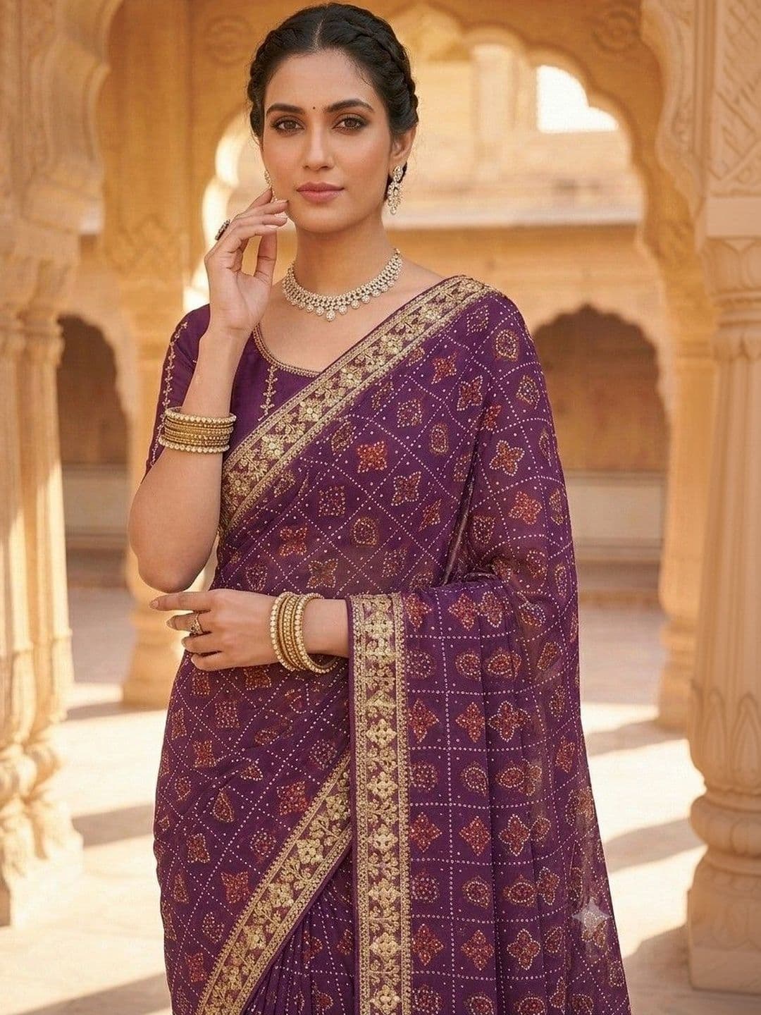 SmileyFashion Bandhani Embroidered Art Silk Designer Bandhani Saree thumbnail 2