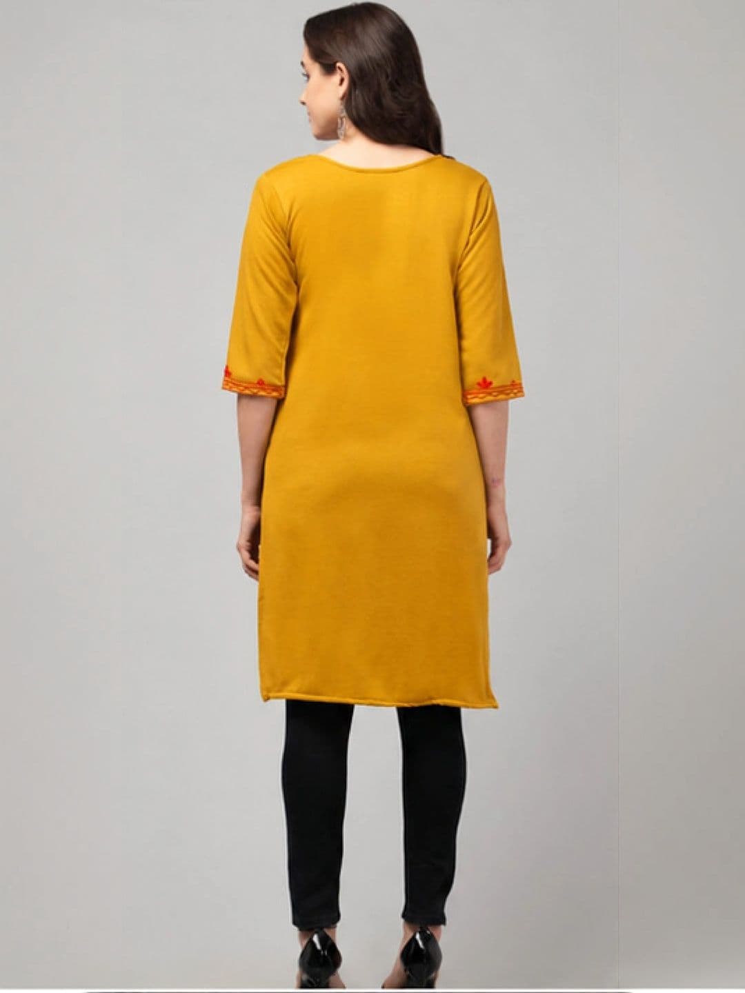 AFFLEON Women Ethnic Motifs Embroidered Thread Work Woollen Kurta thumbnail 6