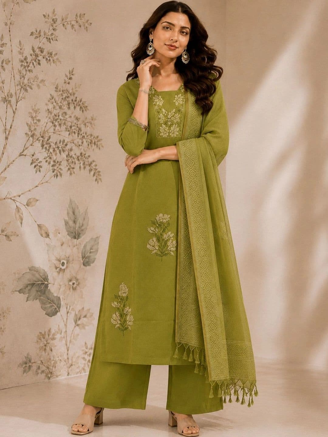 Sangria Women Ethnic Motifs Embroidered Regular Thread Work Kurta with Palazzos & With Dupatta thumbnail 5