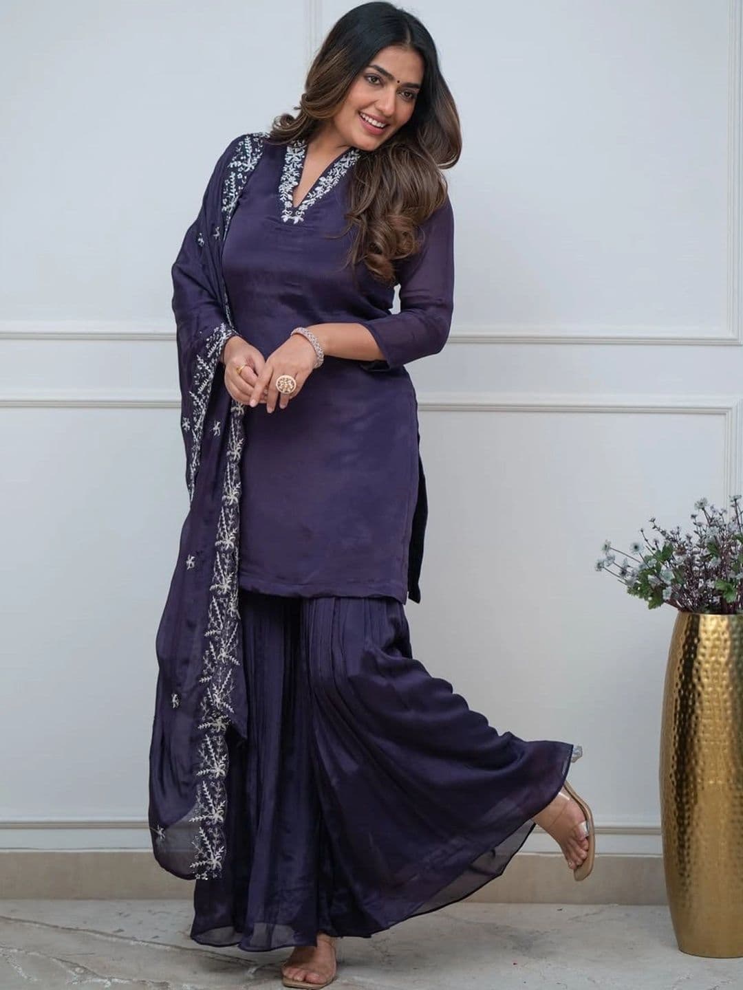 Anouk Women Regular Thread Work Kurta with Sharara & With Dupatta thumbnail 4