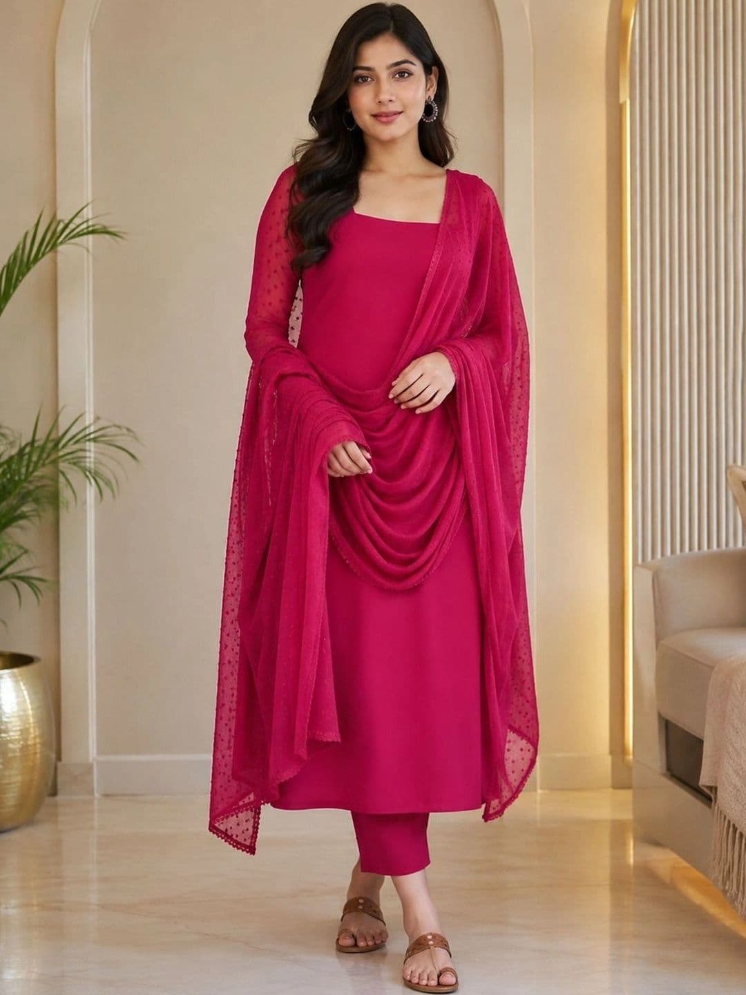 Dhalreza Women Regular Pure Cotton Kurta with Trousers & With Dupatta - view 1