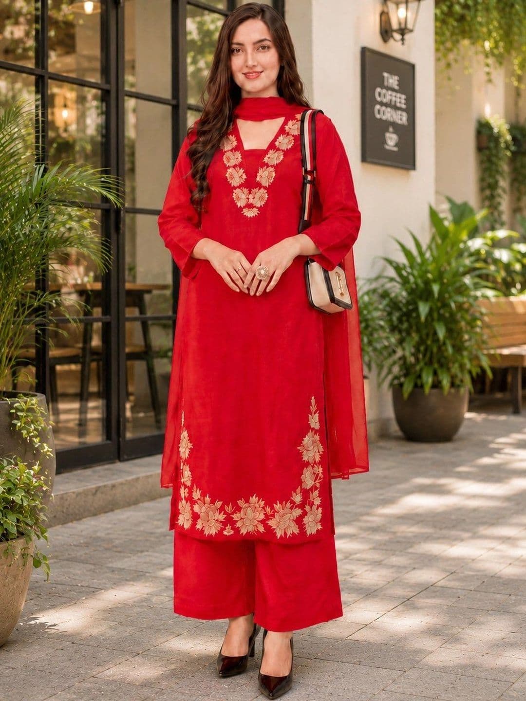 SZN Women Ethnic Motifs Embroidered Regular Thread Work Kurta with Palazzos & With Dupatta - view 1