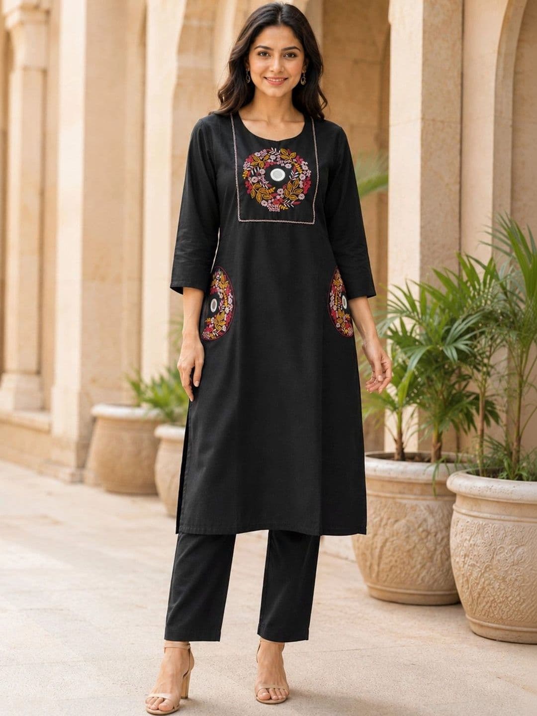 Sun Fashion And Lifestyle Women Ethnic Motifs Embroidered Regular Mirror Work Kurta with Trousers thumbnail 4