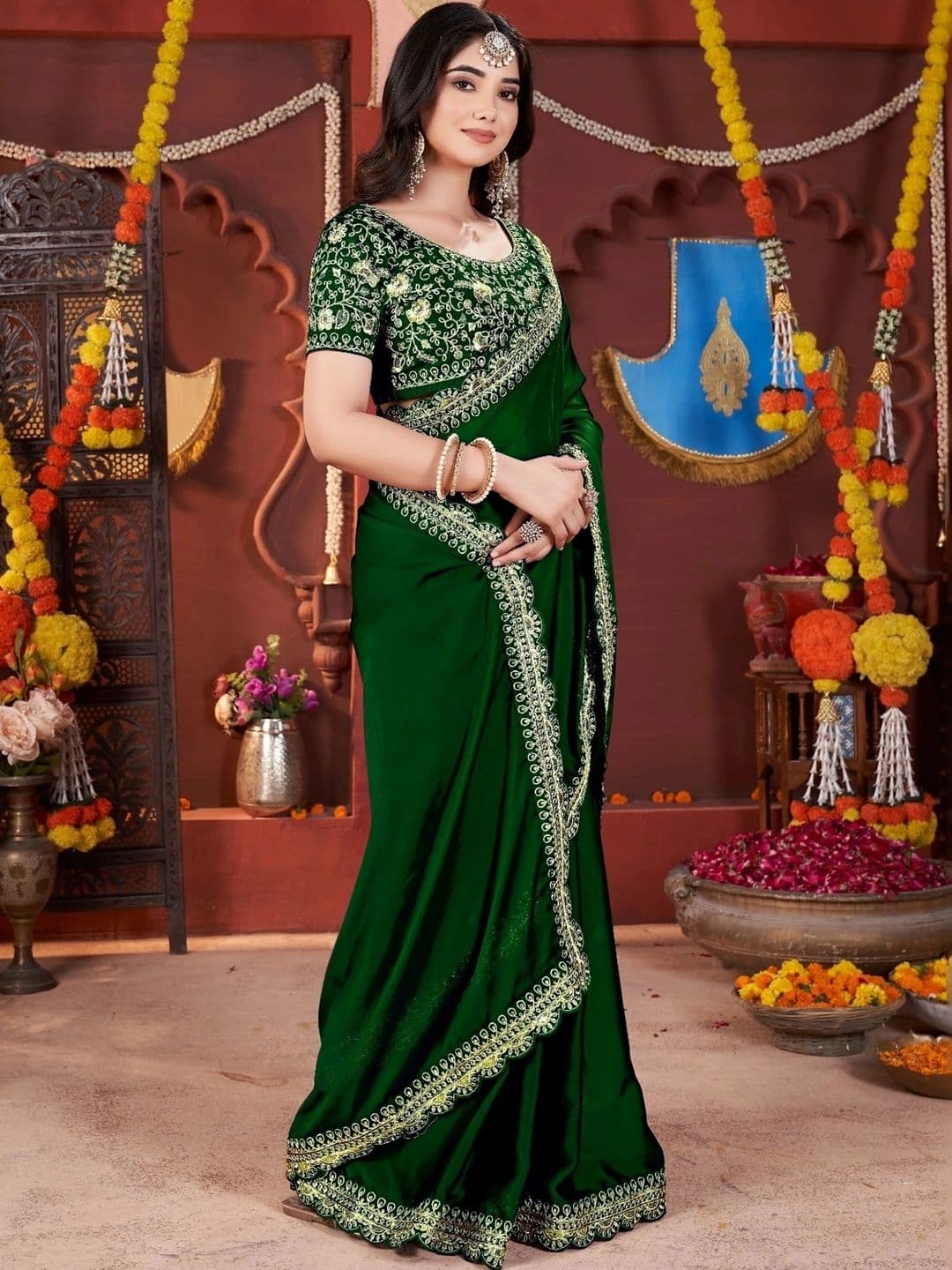 KALINI Embroidered Silk Blend Heavy Work Saree thumbnail 4