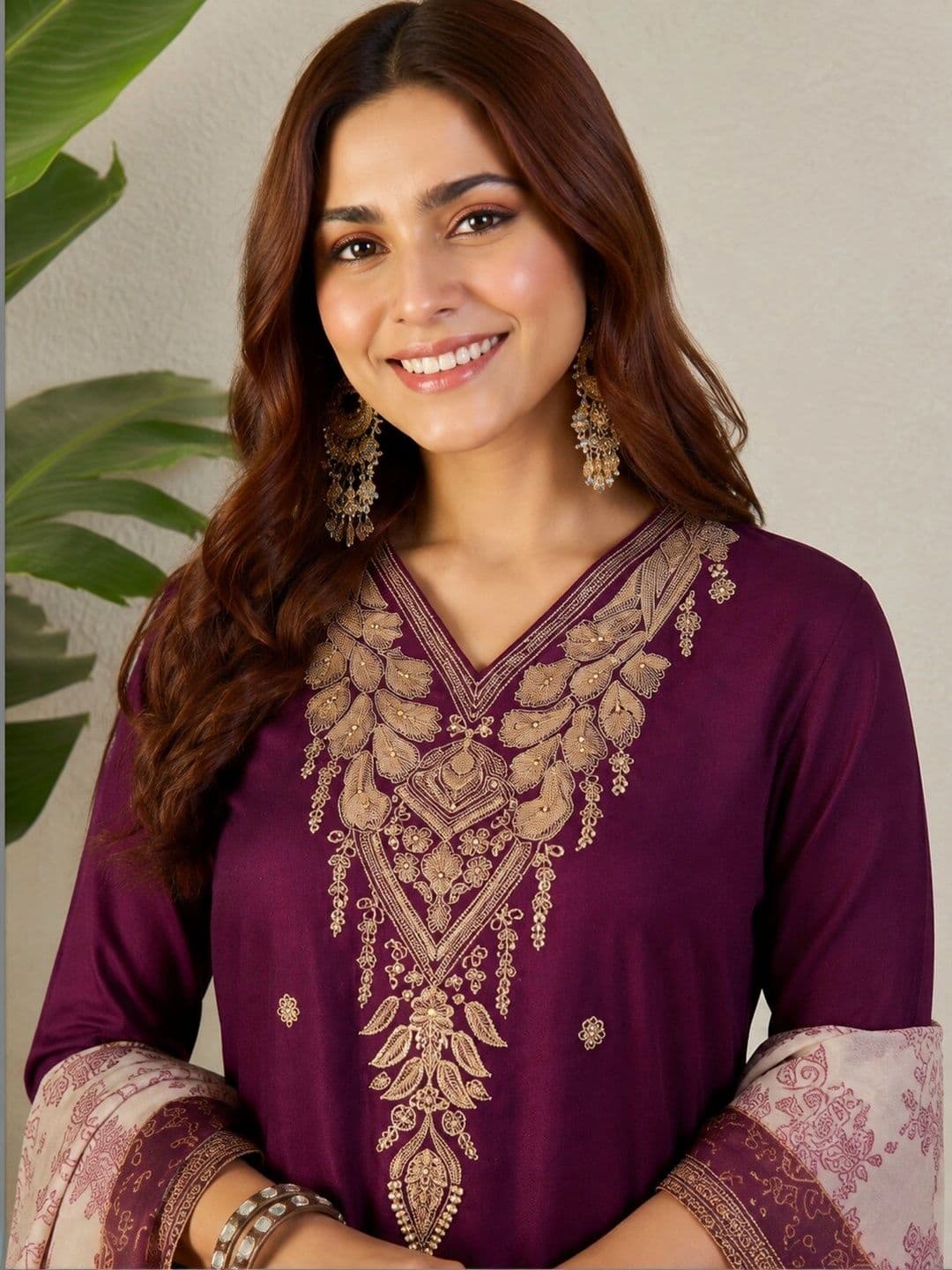 Anouk Women Ethnic Motifs Embroidered Regular Thread Work Kurta -Palazzos & With Dupatta thumbnail 2