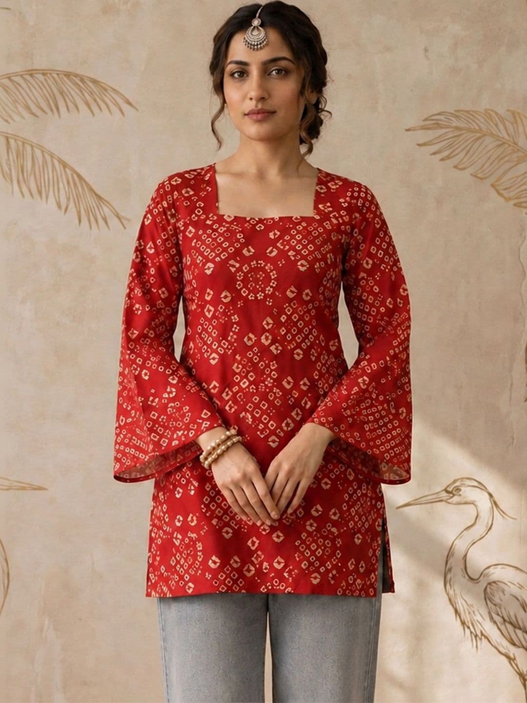 Sangria Bandhani Printed Square Neck Kurti - view 1