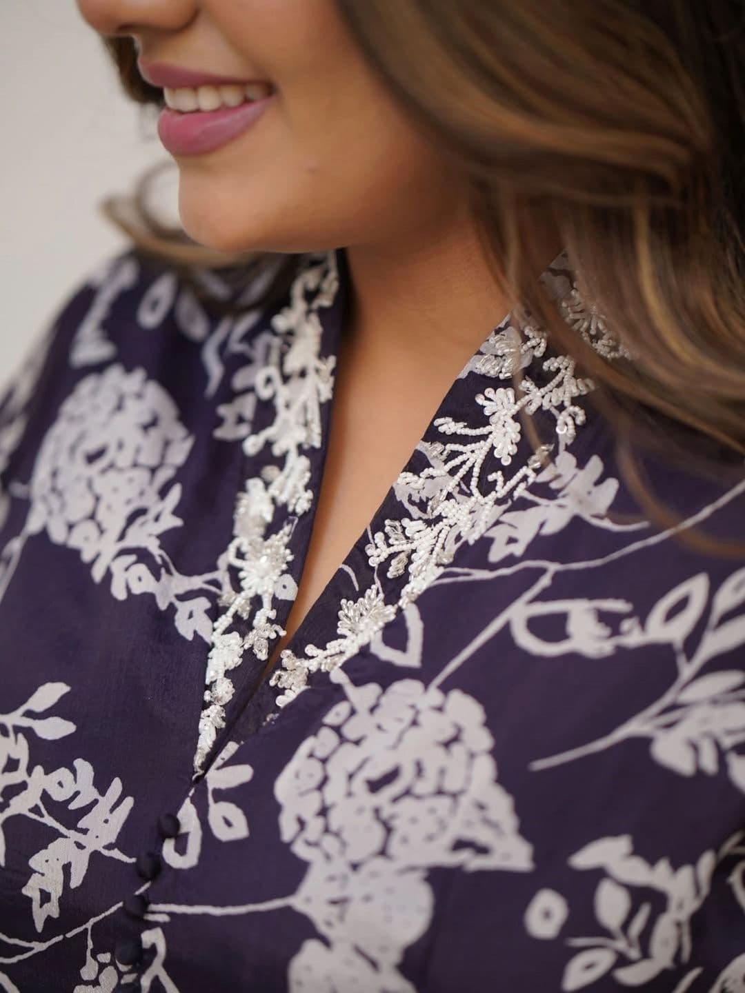 Anouk Women Floral Printed Empire Beads and Stones Kurta with Palazzos & With Dupatta thumbnail 7