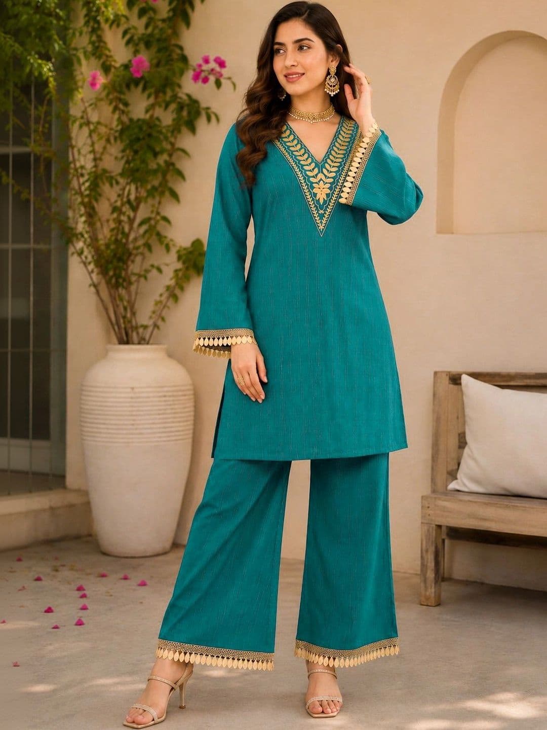 BILANZA Women Ethnic Motifs Embroidered Regular Kurta with Palazzos - view 1