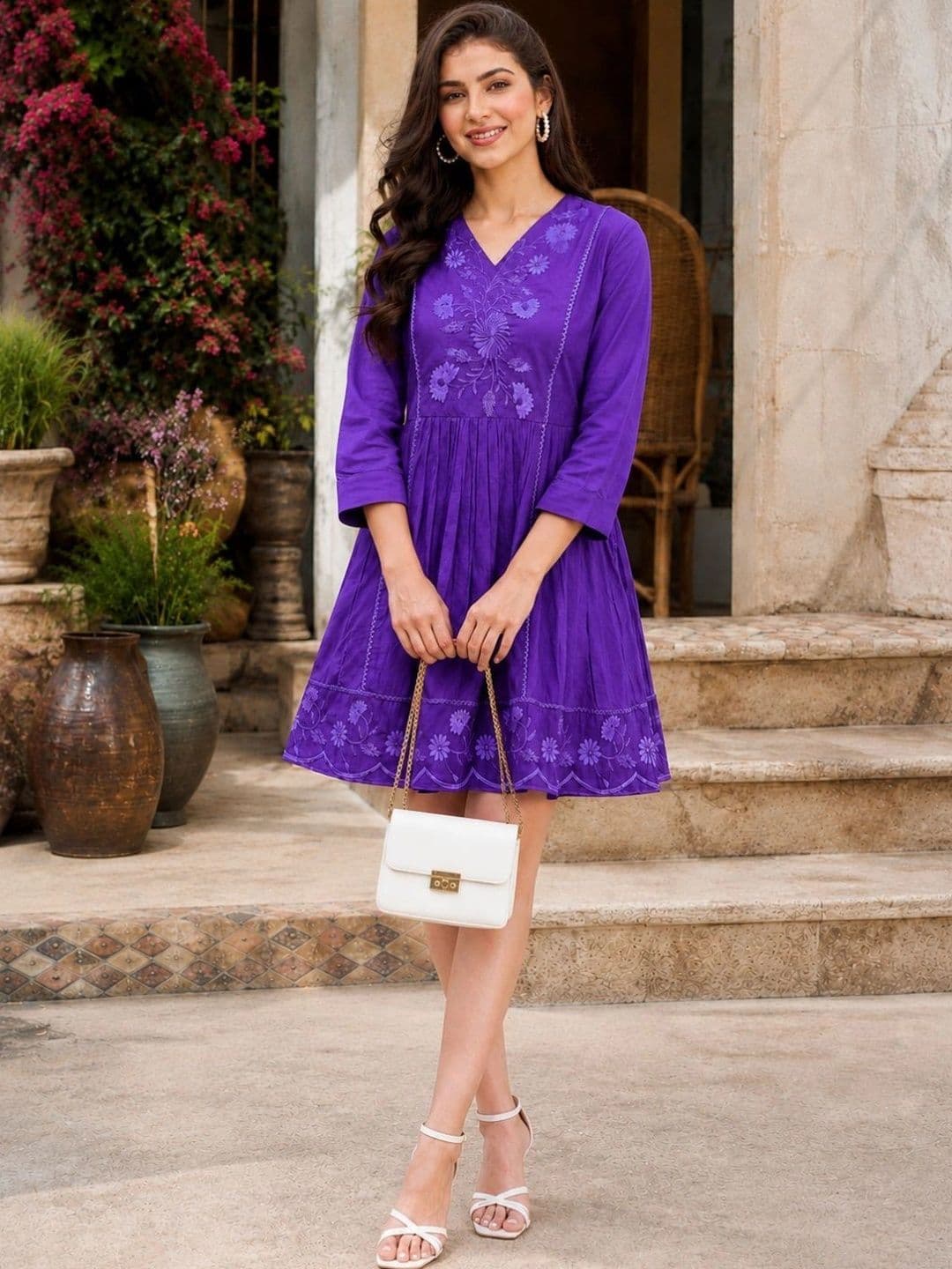 KALINI Women Floral Embroidered A-Line Dress thumbnail 5