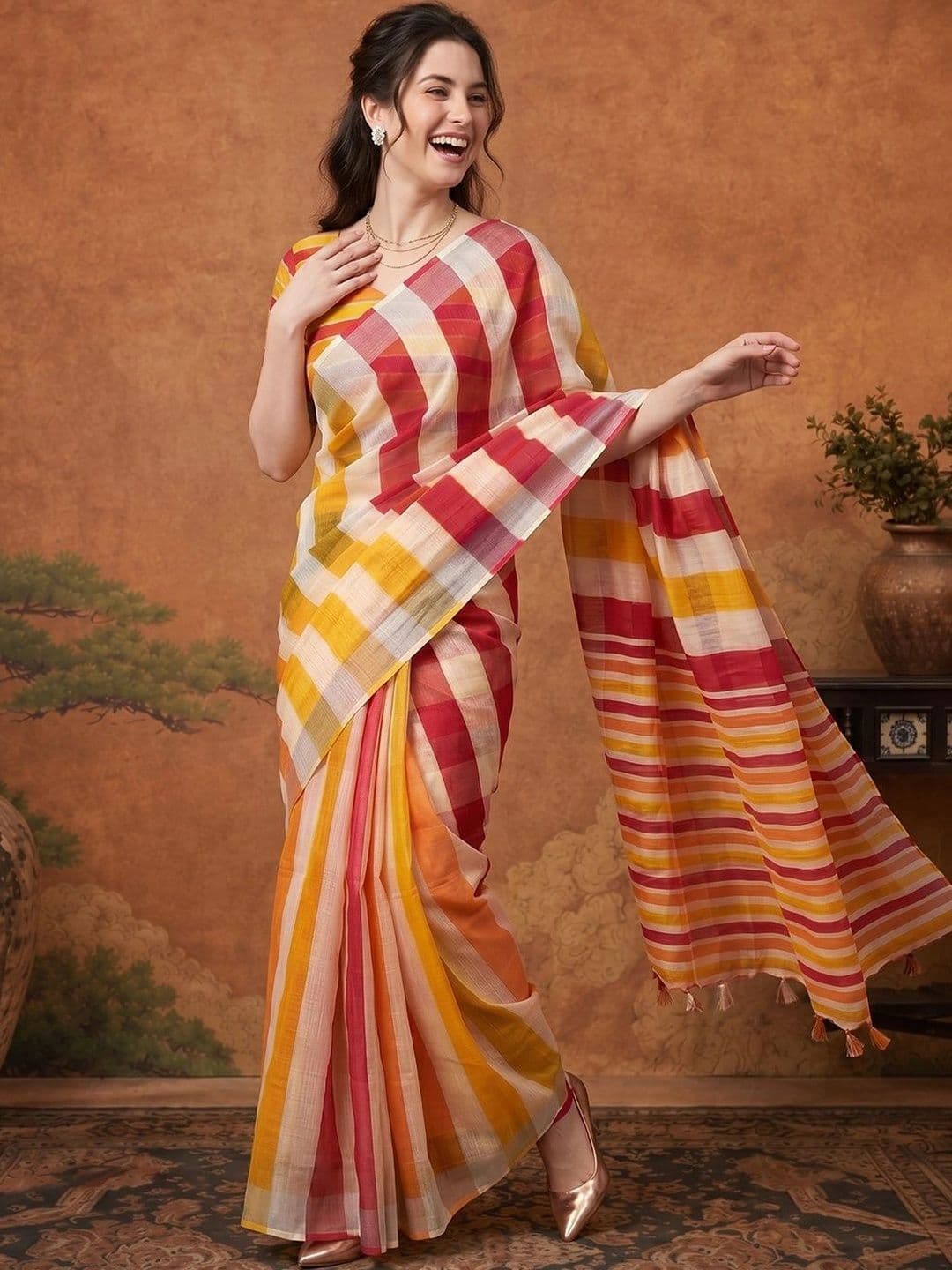 Suha Checked Silk Blend Saree - view 1