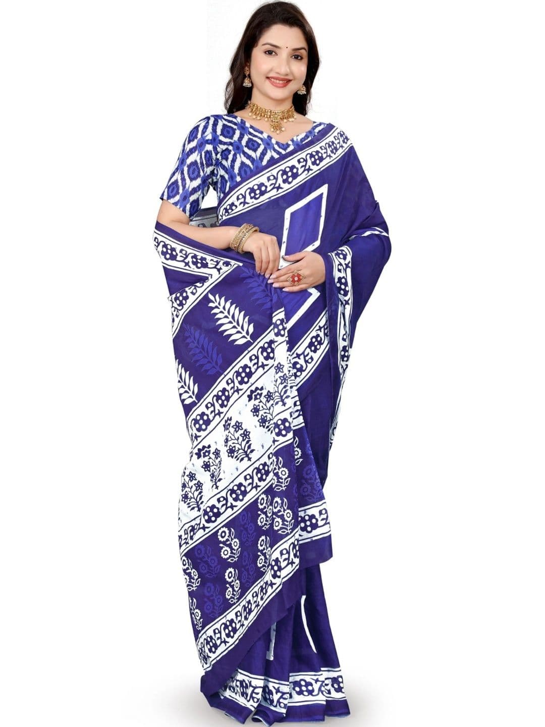 BARATHEON Floral Pure Cotton Saree thumbnail 5