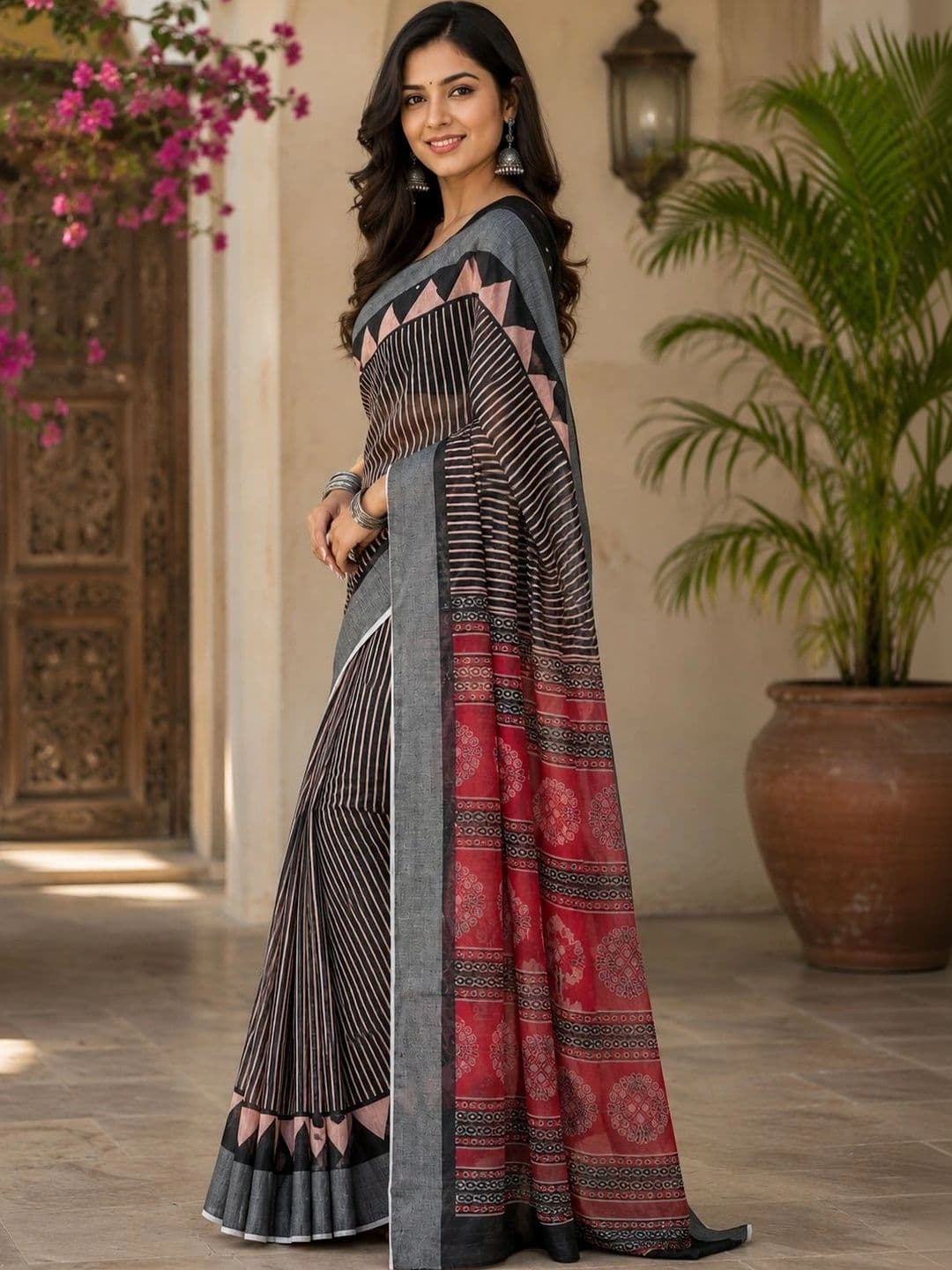 BORAD FASHION Striped Designer Chanderi Saree thumbnail 3