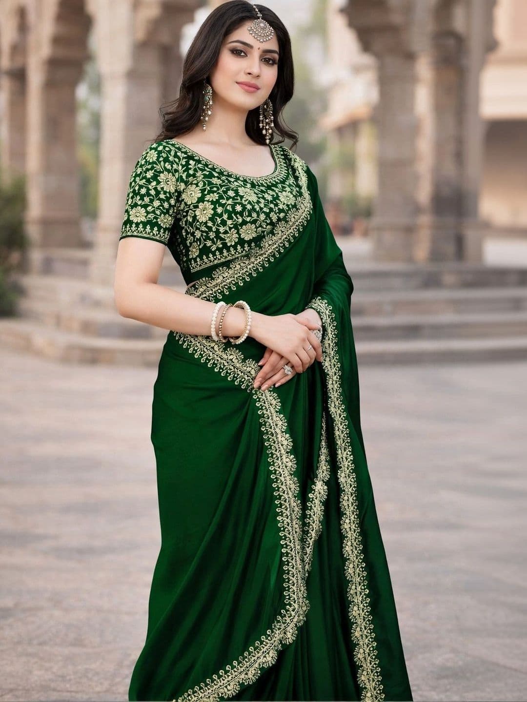 KALINI Floral Embroidered Silk Blend Heavy Work Saree thumbnail 5