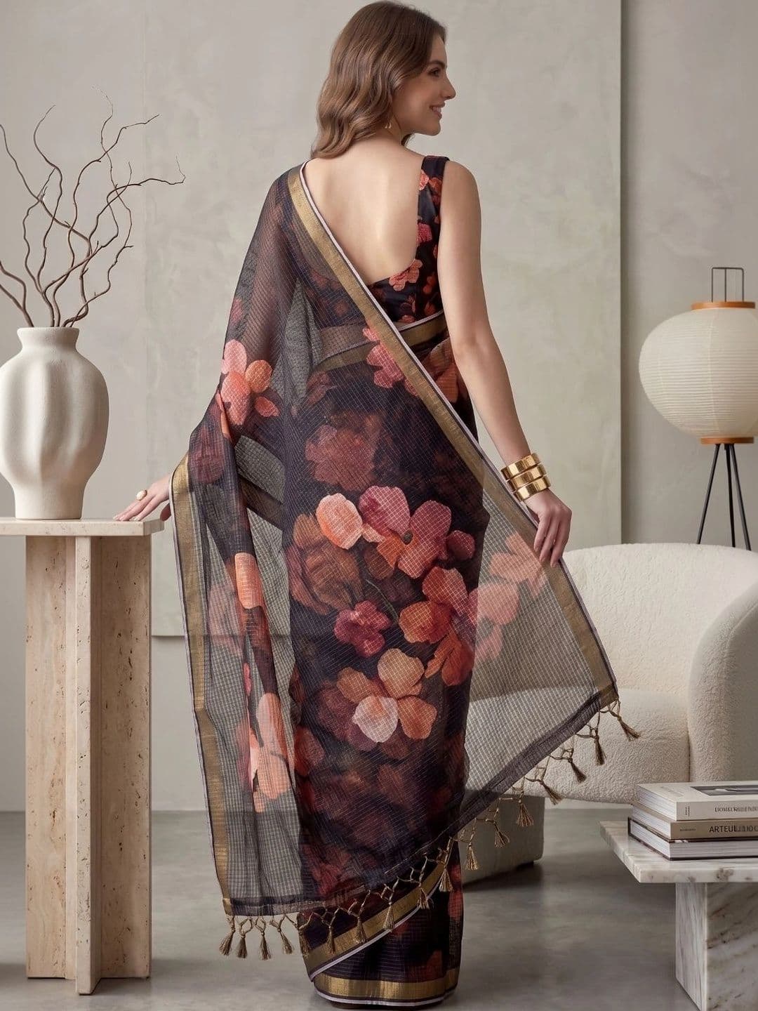 BORAD FASHION Floral Designer Chanderi Saree thumbnail 2