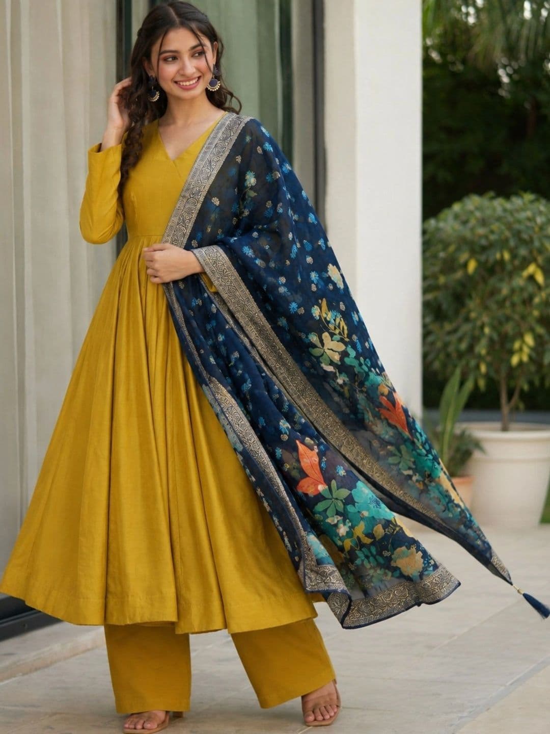 Anouk Women Floral Angrakha Kurta with Palazzos & With Dupatta thumbnail 3