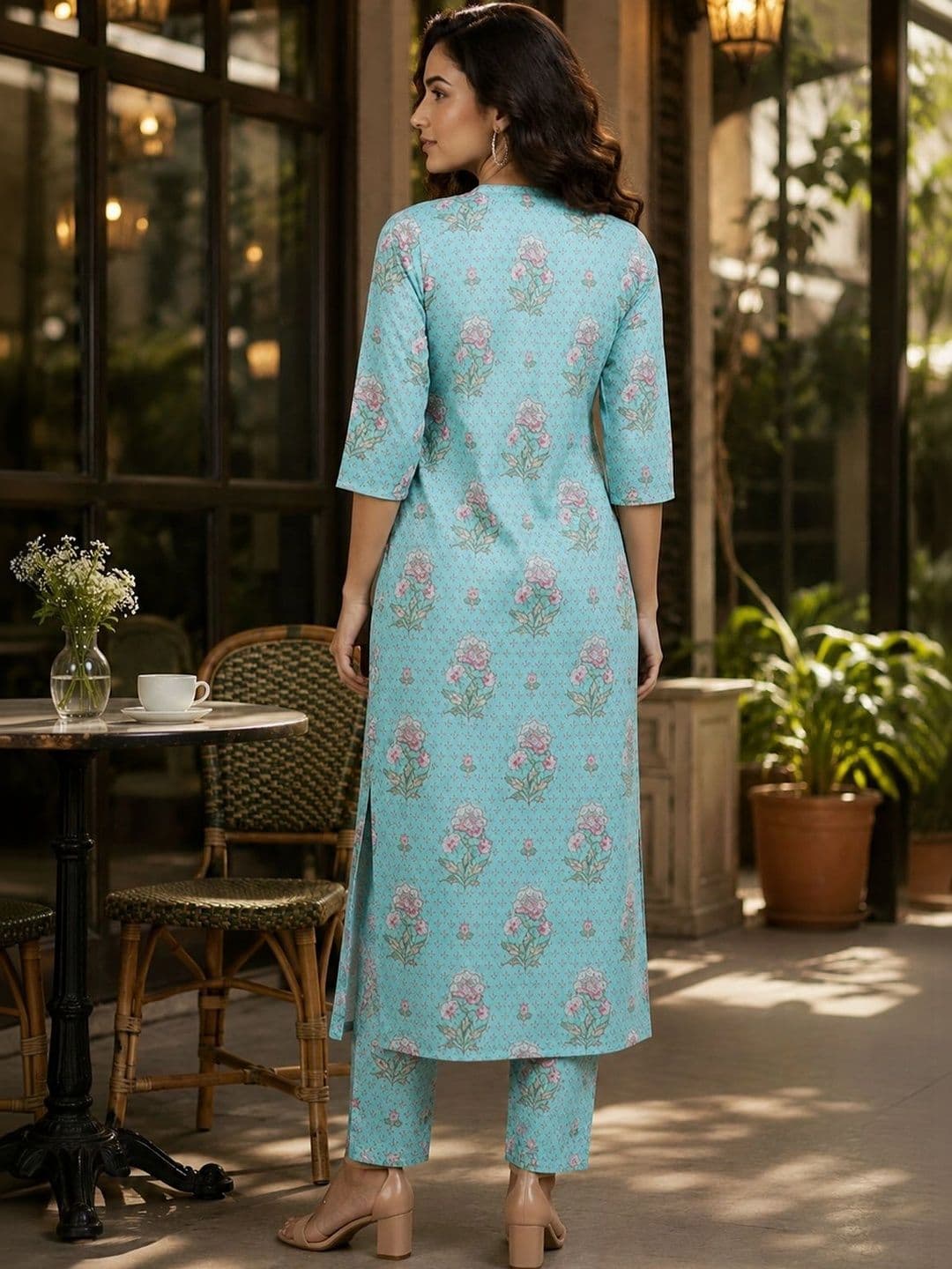 Bunai Women Floral Printed Regular Kurta with Trousers thumbnail 3