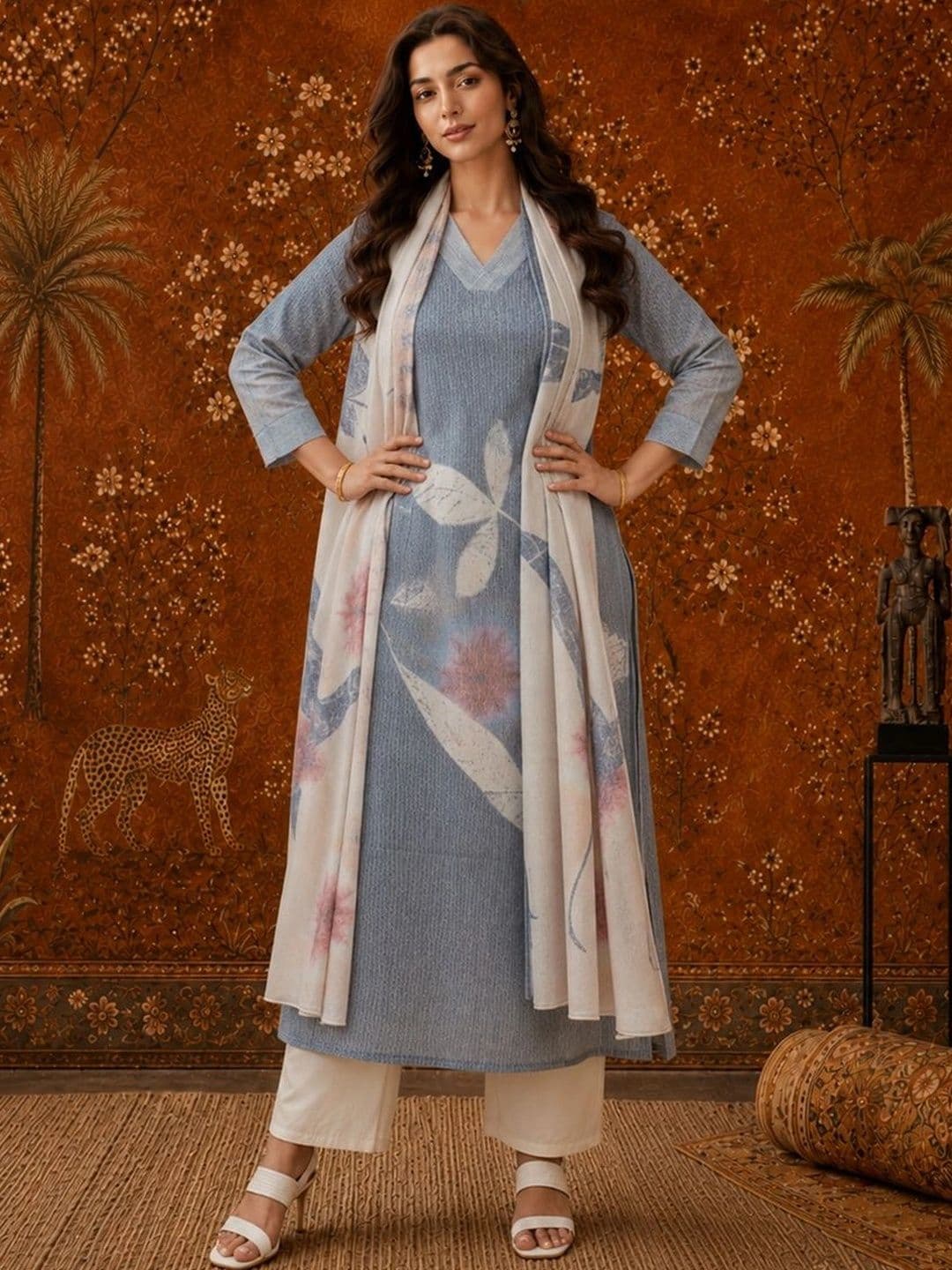 Sangria Women Floral Printed Regular Kurta with Palazzos & With Dupatta - view 1