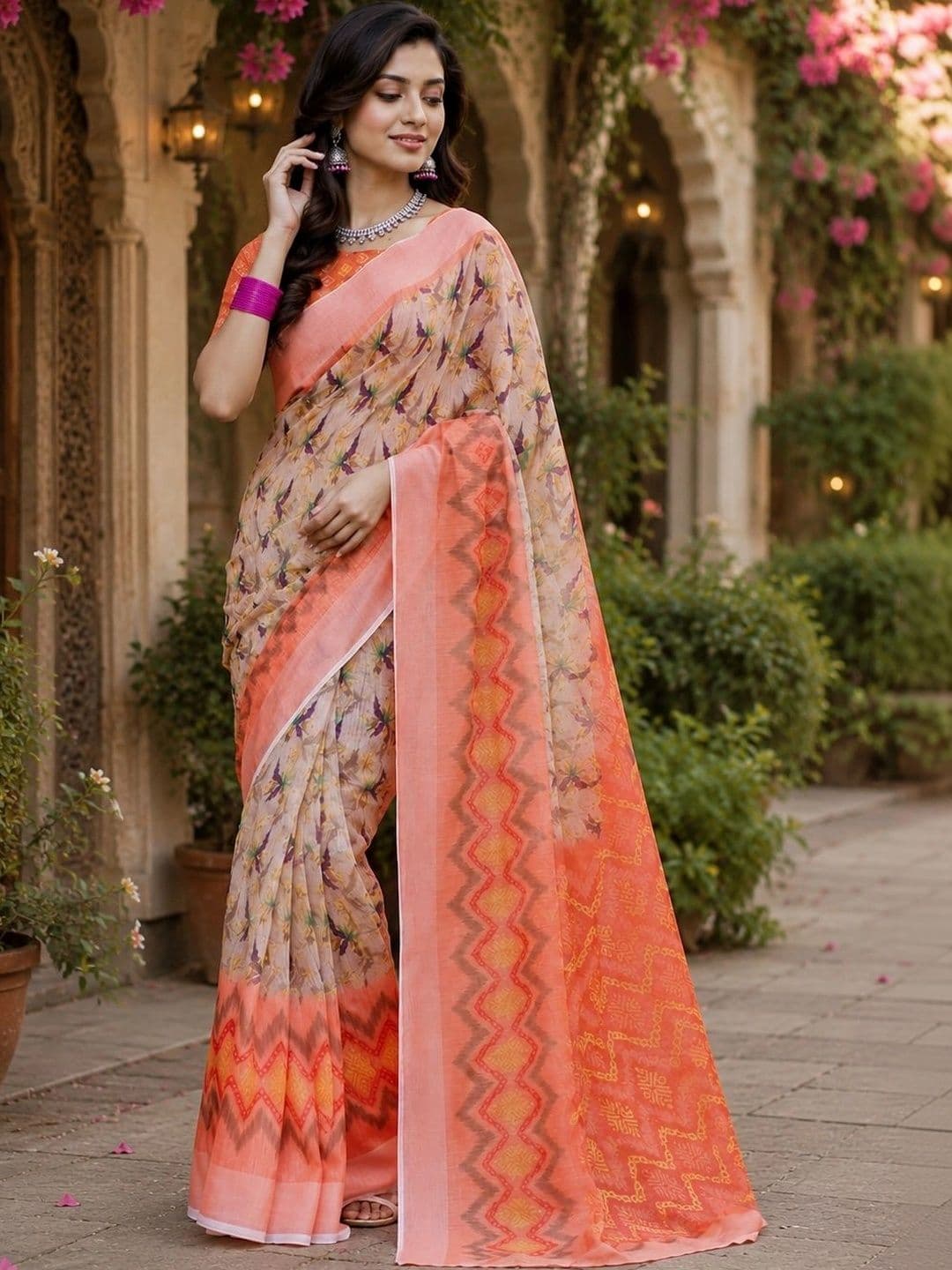 BORAD FASHION Floral Designer Chanderi Saree thumbnail 2