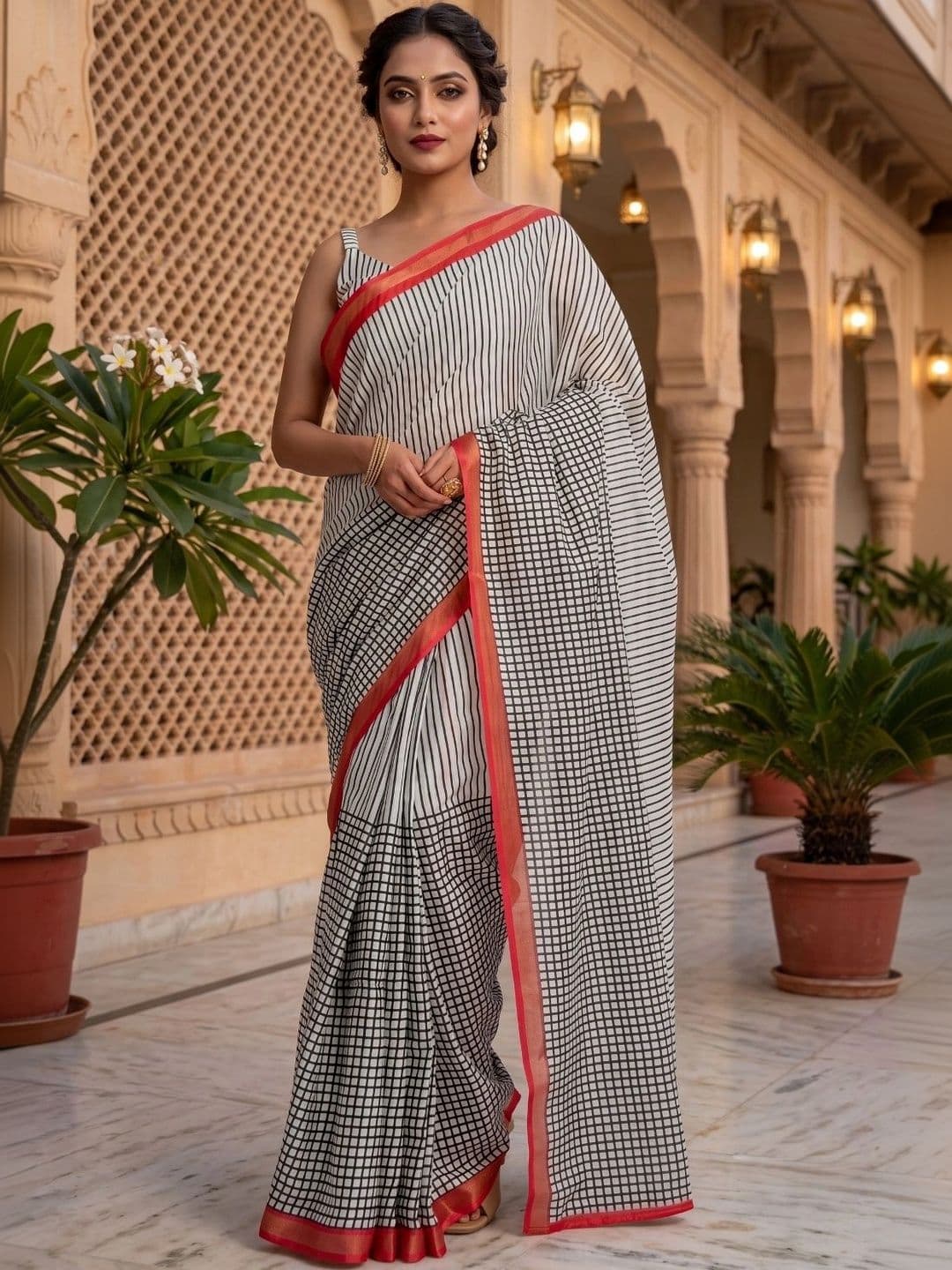BORAD FASHION Striped Designer Chanderi Saree - view 1