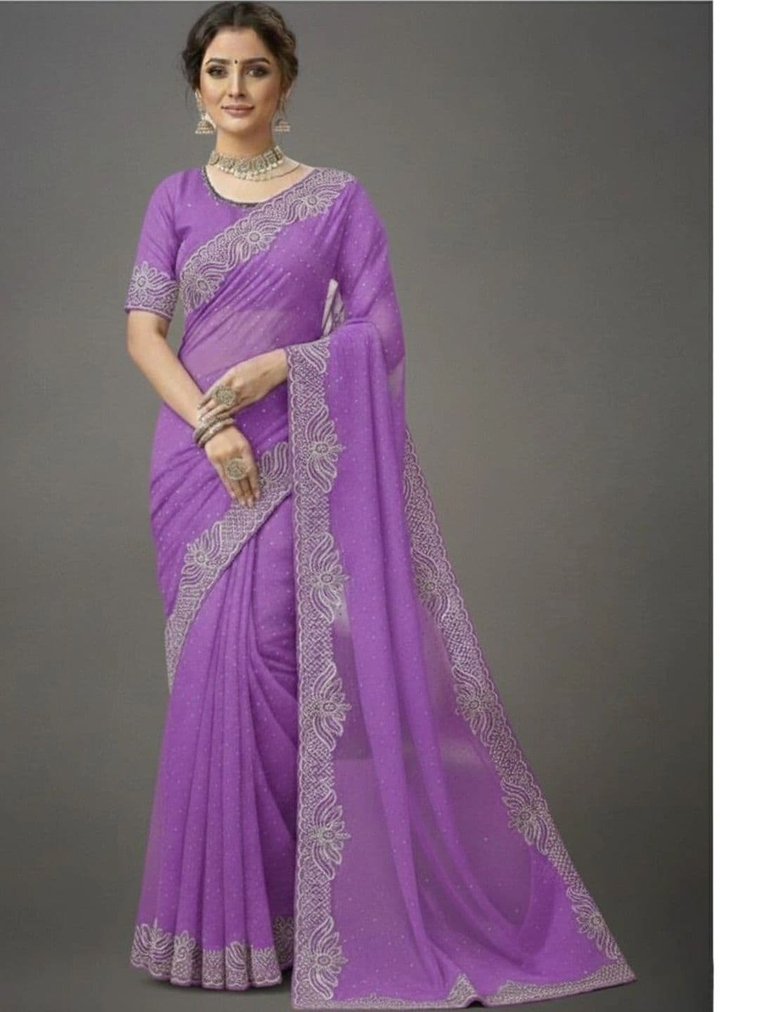 RENBRIZA Embroidered Poly Georgette Saree - view 1