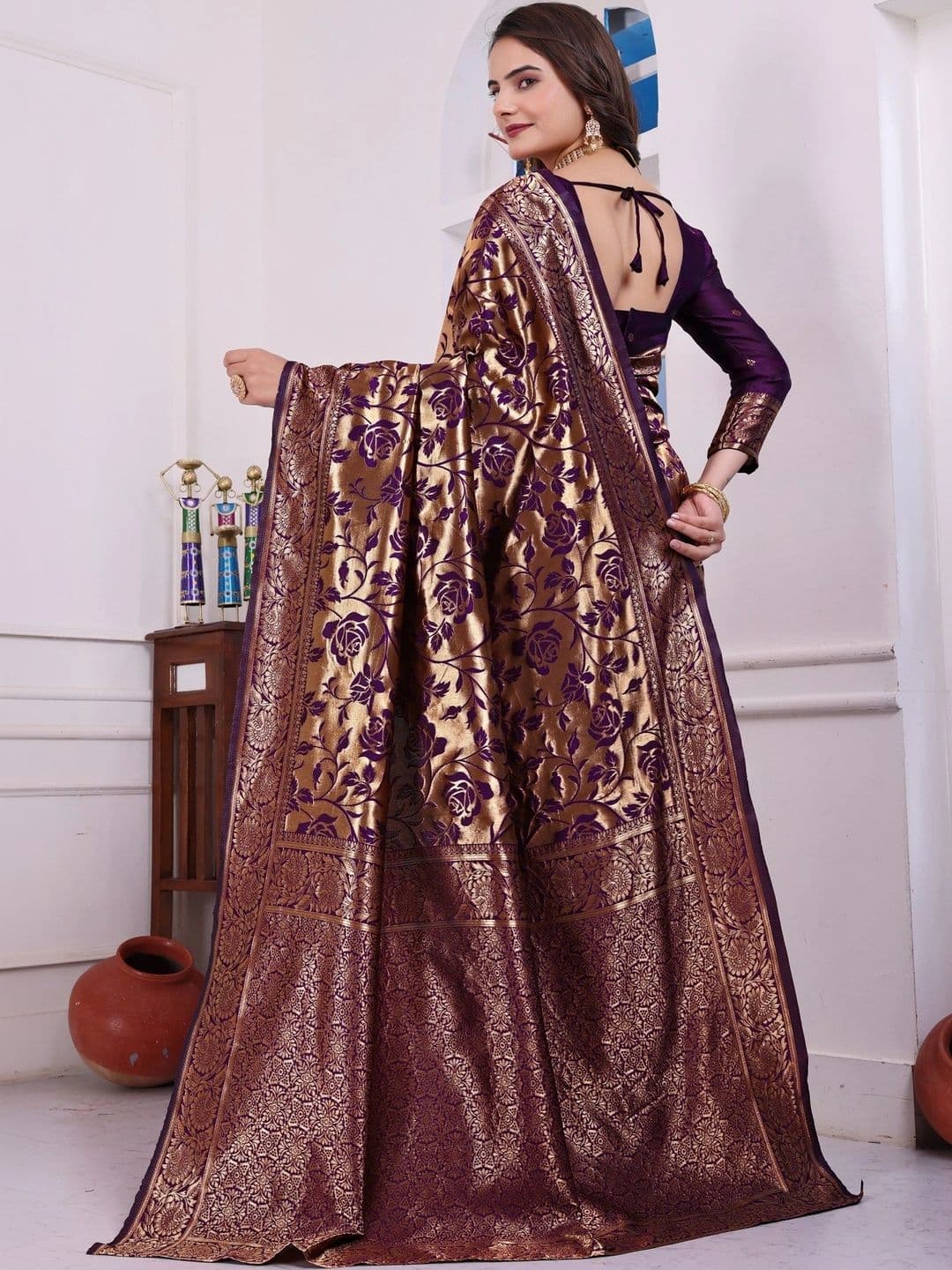 revika Woven Design Zari Art Silk Designer Kanjeevaram Saree thumbnail 3