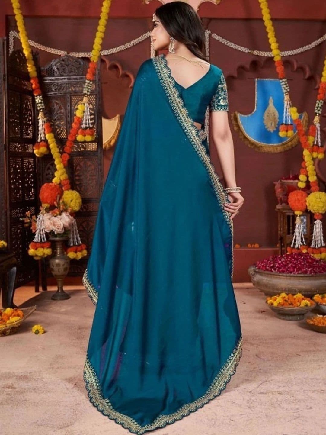 KALINI Embroidered Silk Blend Heavy Work Saree thumbnail 2