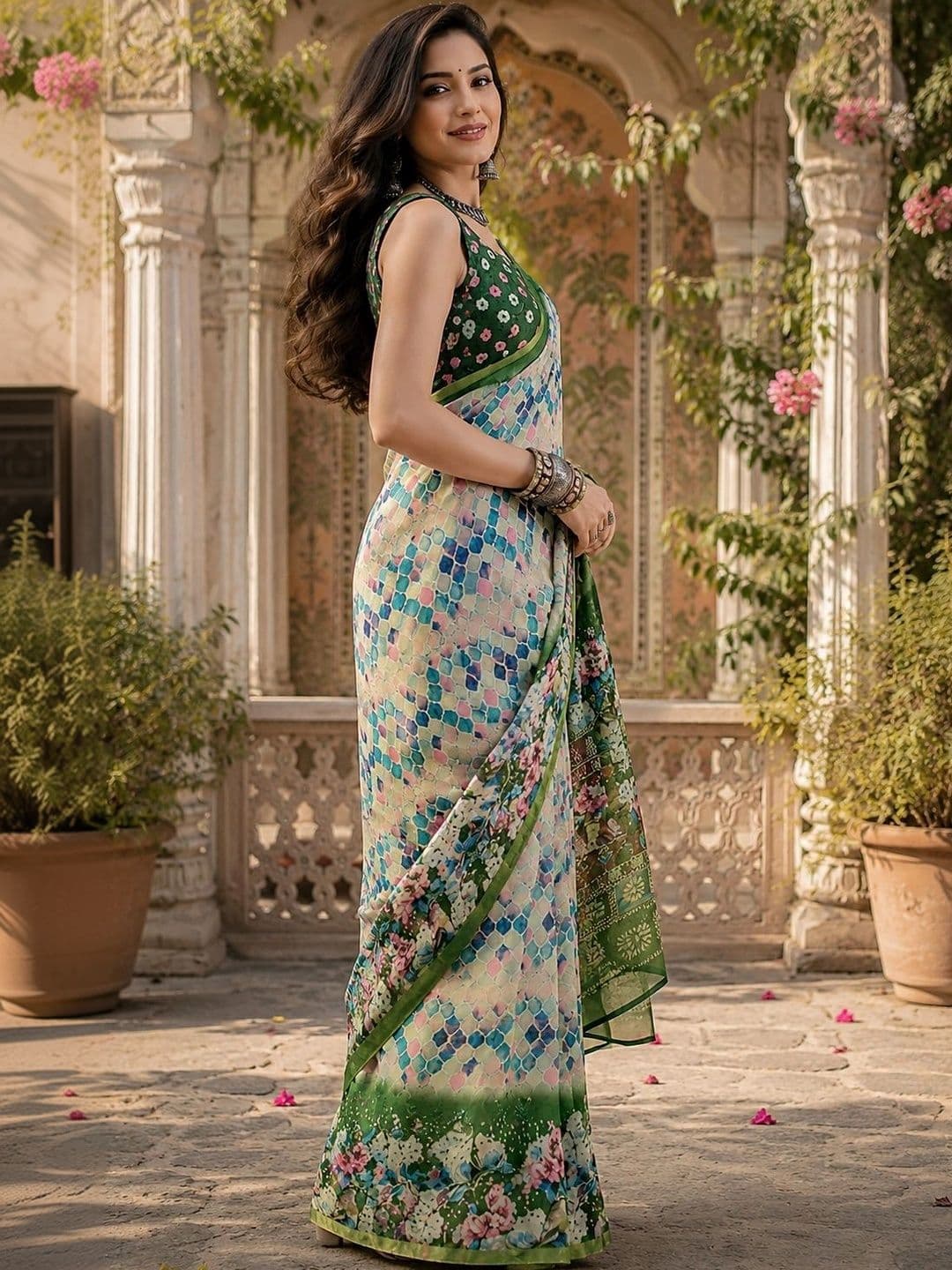 BORAD FASHION Floral Designer Chanderi Saree thumbnail 2