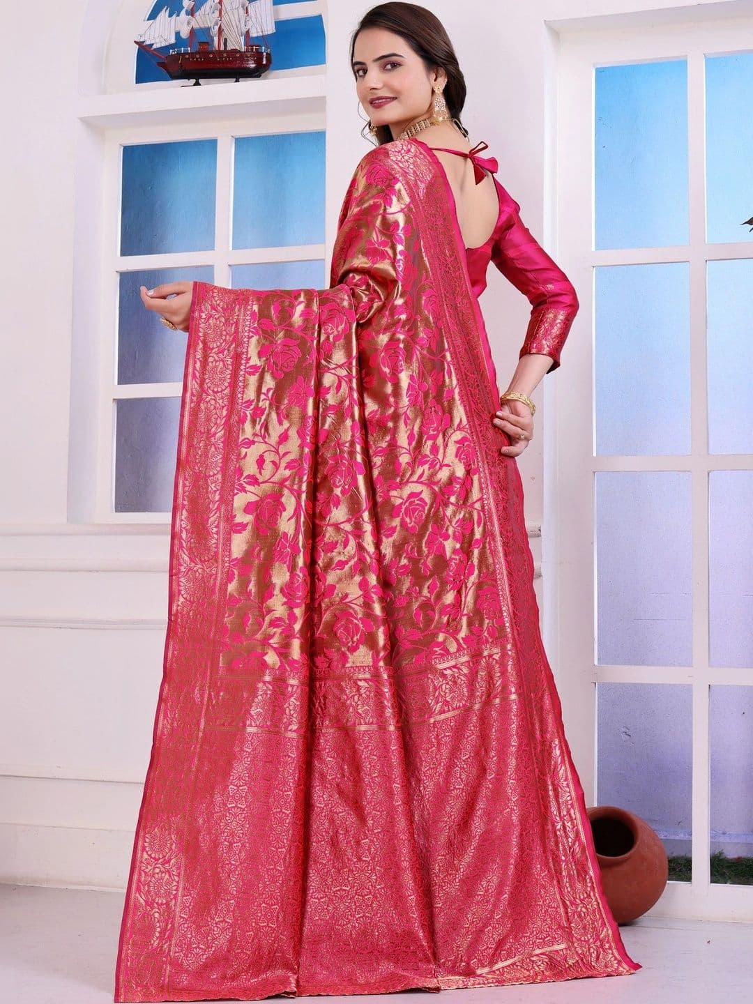 revika Woven Design Zari Art Silk Designer Kanjeevaram Saree thumbnail 3