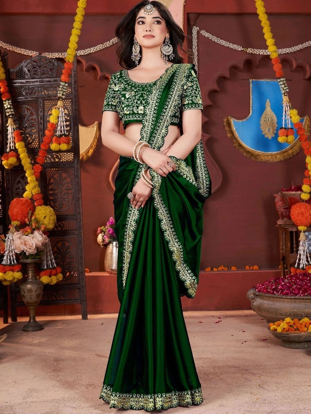 KALINI Embroidered Silk Blend Heavy Work Saree thumbnail 2