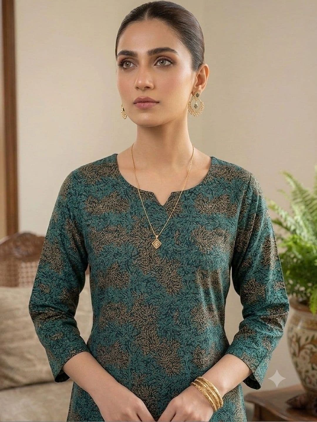 Khasmuda Attire Women Ethnic Motifs Printed Regular Pure Cotton Kurti with Trousers thumbnail 2