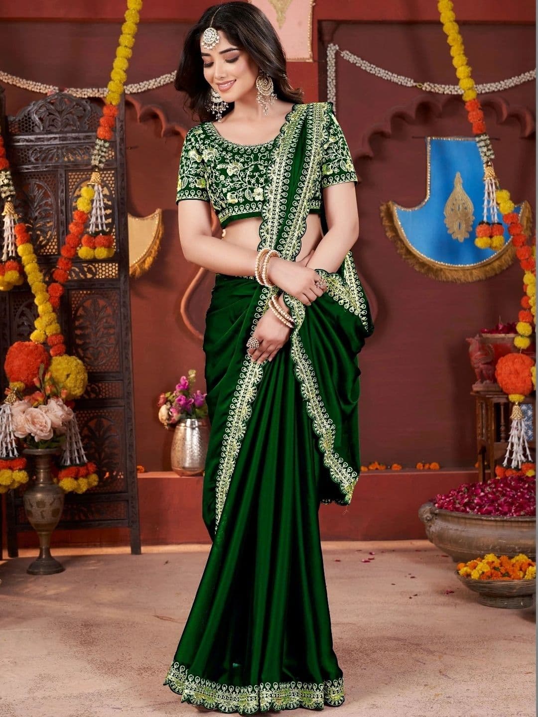 KALINI Embroidered Silk Blend Heavy Work Saree thumbnail 5