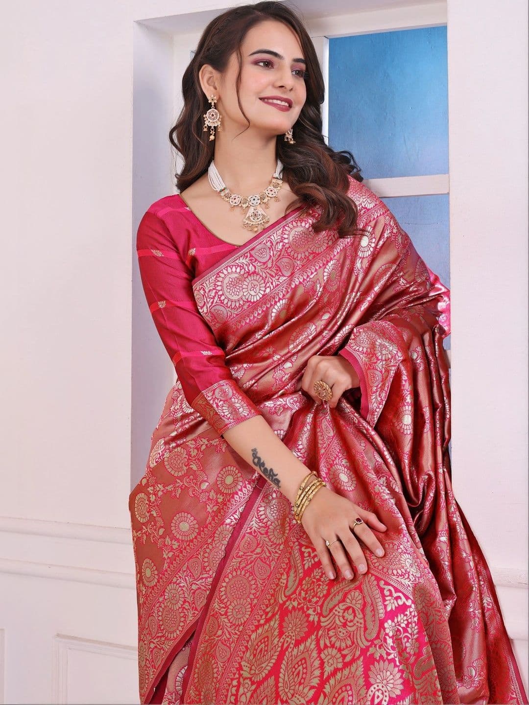 revika Woven Design Zari Art Silk Designer Kanjeevaram Saree thumbnail 6