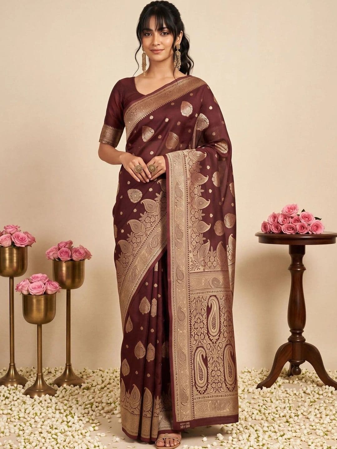 all about you Ethnic Motifs Zari Silk Blend Designer Banarasi Saree - view 1