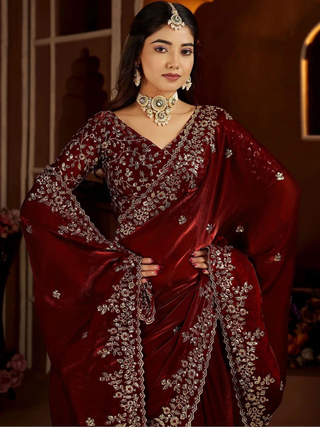 KALINI Embroidered Silk Blend Heavy Work Saree thumbnail 3