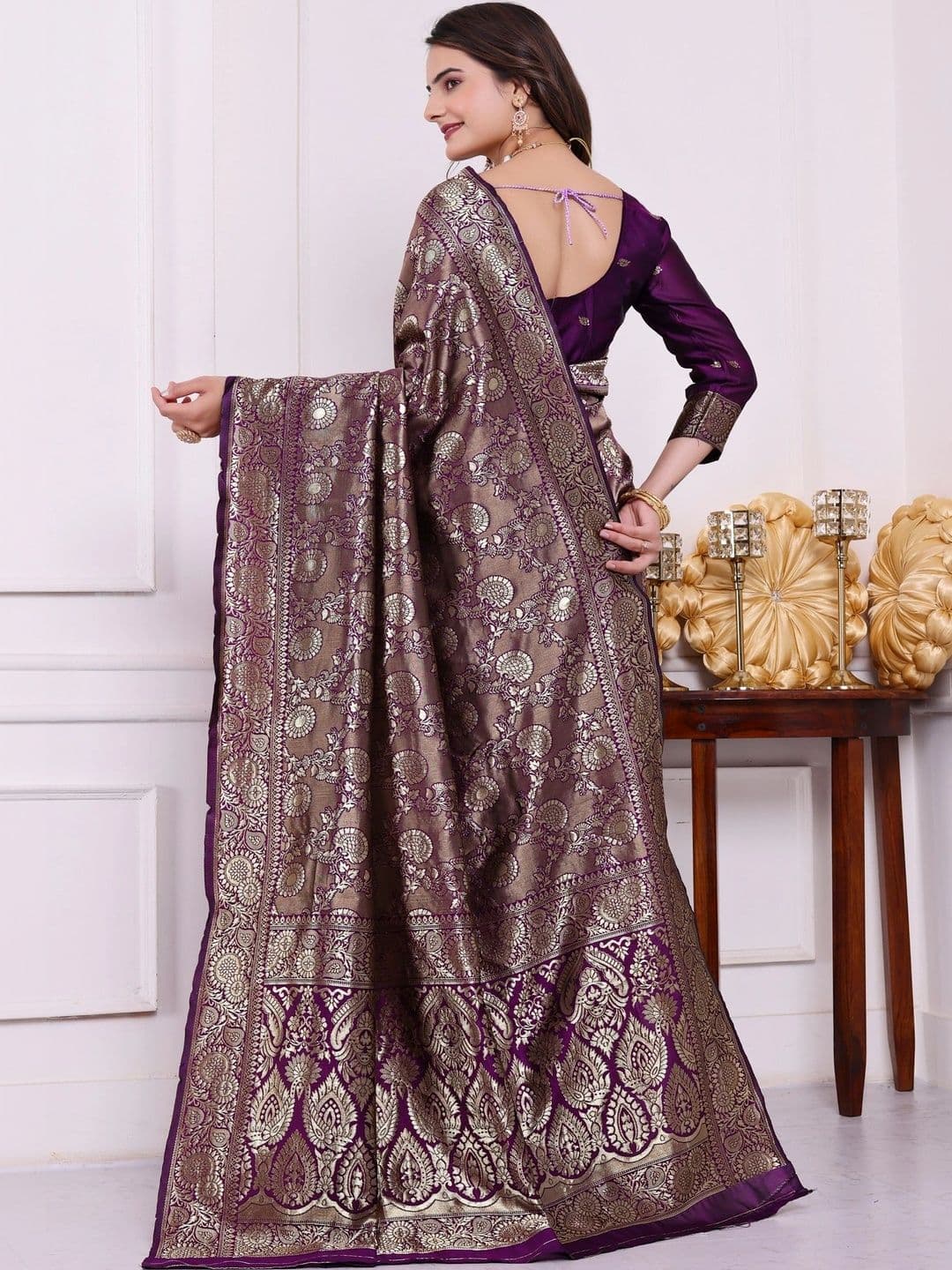 revika Woven Design Zari Art Silk Designer Kanjeevaram Saree thumbnail 4