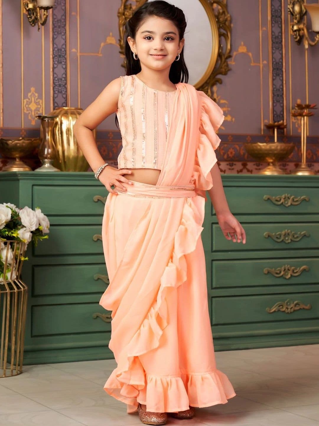 BAESD Girls Embellished Sequinned Ready to Wear Lehenga & - view 1