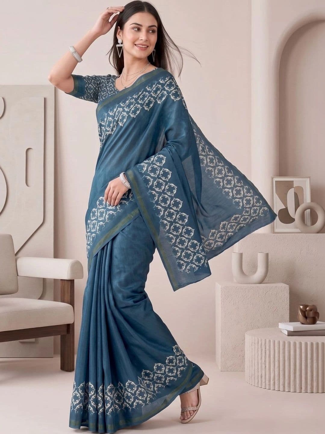 BORAD FASHION Designer Chanderi Saree thumbnail 3